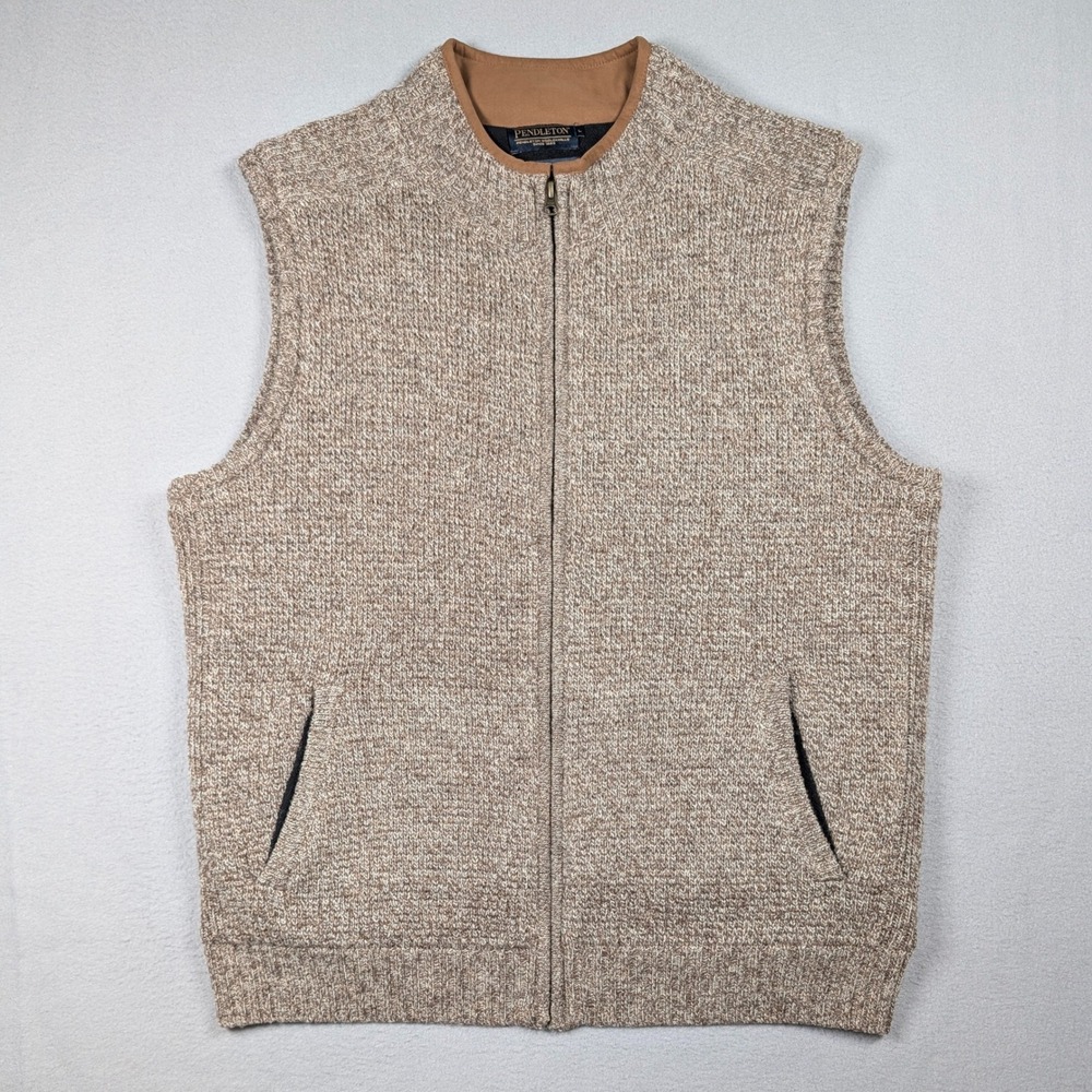 Pendleton Sweater Vest Mens Large Brown Washable Shetland Wool Full Zip Lined